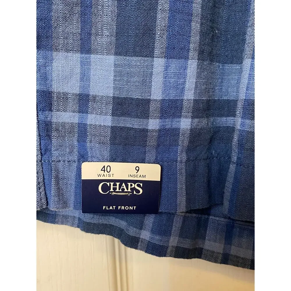 Chaps Deep Water Blue Plaid 100% Cotton Shorts 9-inch Inseam Men's Size 40 NWT